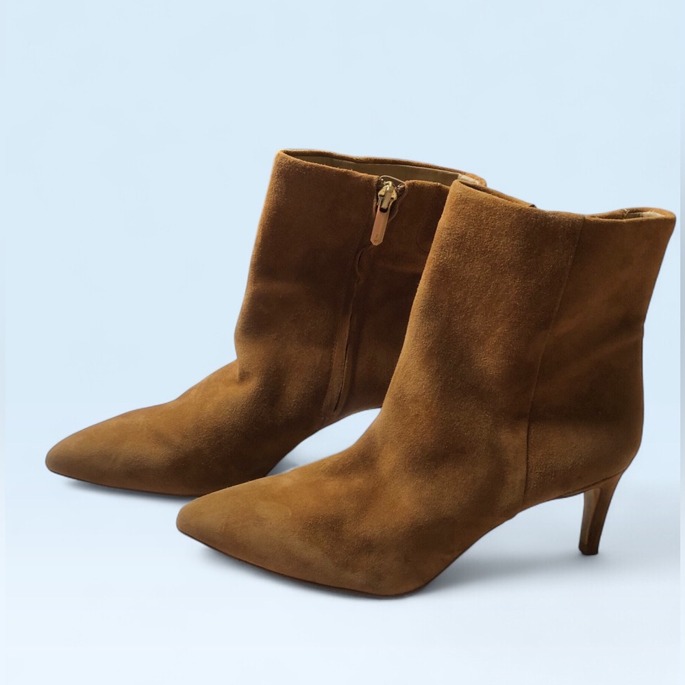 Sam Edelman Tan Suede Pointed-Toe Kitten-Heel Ankle Boots